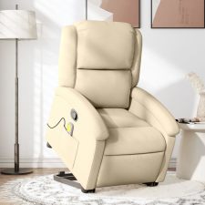 krémszínű szövet felállást segítő dönthető masszázsfotel masszázsfotel