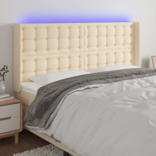  krémszínű szövet LED-es fejtámla szárnyakkal 163x16x118/128 cm ágy és ágykellék