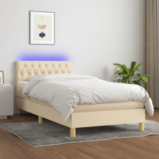  krémszínű szövet rugós és LED-es ágy matraccal 90x190 cm ágy és ágykellék