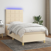  krémszínű szövet rugós és LED-es ágy matraccal 90x200 cm