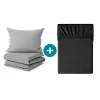  Krepp ágynemű szett DENYX BLEND szürke, hotelzseb + jersey lepedő 90 x 200 cm sötétszürke, egyszemélyes ágyhoz