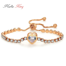  Kristályokkal kirakott karkötő szív dísszel, rose gold színű - állítható méret karkötő