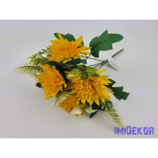  Krizantém 5 ágú selyem csokor díszítőkkel 33cm - Napsárga dekorációs kellék