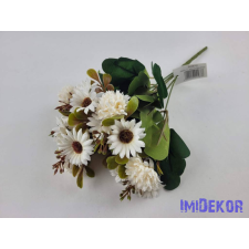  Krizantém - Margaréta 5 ágú selyem csokor 30cm - Krém dekorációs kellék