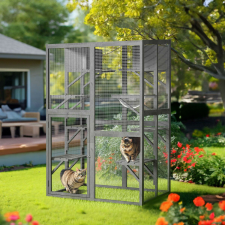  Kültéri 5 szintes macskaház futtató 116x82x175,7 cm Fa PVC Bevonat 65454 szállítóbox, fekhely macskáknak