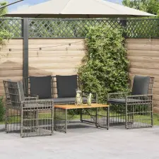  Kültéri Bútor Szett 4 pcs Fekete és Sötétszürke kerti bútor