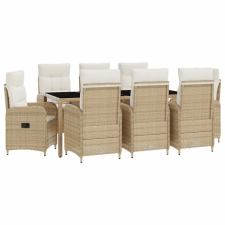  Kültéri étkező szett párnával 9 pcs Beige és Krémszínű kerti bútor