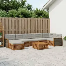 Kültéri kanapé szett 8 pcs Természetes és Világosszürke kerti bútor
