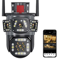 Kültéri térfigyelő kamera, 6K, 12MP, éjjellátó, kétirányú hang, fekete megfigyelő kamera