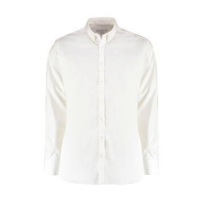 Kustom Kit Férfi hosszú ujjú Ing Kustom Kit Slim Fit Stretch Oxford Shirt LS M, Fehér férfi ing