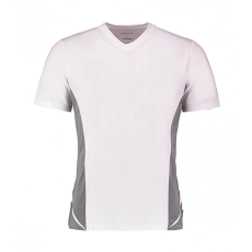 Kustom Kit Férfi rövid ujjú póló Kustom Kit Regular Fit Cooltex Panel V Neck Tee 2XL, Fehér/Szürke