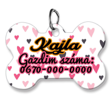  Kutyabiléta, csont alakú (tetszőleges adatokkal), kisszíves háttérmintával nyakörv, póráz, hám kutyáknak