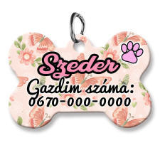  Kutyabiléta, csont alakú (tetszőleges adatokkal), pillangós háttérmintával nyakörv, póráz, hám kutyáknak