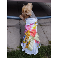  Kutyaruha - Elegáns, Virágos , Tépőzáras, virágos, ruha masnival és tüll szoknyával - M kutyaruha