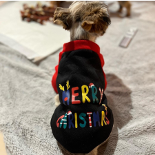  Kutyaruha - Karácsonyi Pulóver - MerryChristmas mintával, fekete színben - L kutyaruha