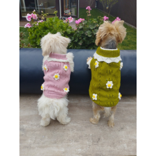  Kutyaruha - Kutyapulóver - kutyapulcsi - kutyamellény - Kötött virág mintás - 2 választható színben - L - zöld kutyaruha