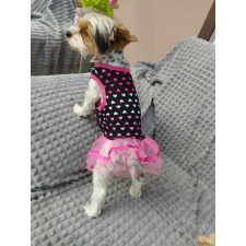  Kutyaruha - Nyári kutyaruha, fekete alapon, rózsaszín szíves mintával és tüll szoknyarésszel - L kutyaruha