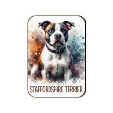 Kutyás fa hűtőmágnes, Staffordshire Terrier, szürke-fehér-barna hűtőmágnes