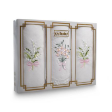  L25-71 Női hímzett textilzsebkendő 3db, díszdobozban ajándéktárgy