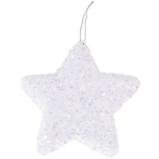 LAALU Karácsonyi dísz - csillag, fehér csillámos, 10 cm karácsonyfadísz