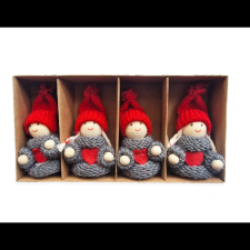  LAALU Karácsonyi dísz - figurák szívvel, piros, 8 cm, 4 db (LAU-6164) karácsonyi dekoráció