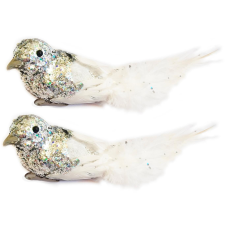  LAALU Madár ezüst csillámokkal 13 cm, 2 db (LAU-6171) party kellék