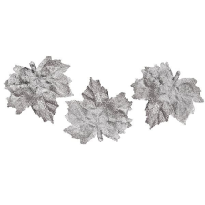 LAALU Sada 3 ks dekorací: Listy stříbrné 8,5 cm karácsonyi dekoráció