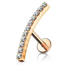 Labret, belső menetes, kövekkel diszített ívvel (rosegold színű) testékszer