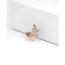 Labret köves levéllel - rosegold szín testékszer