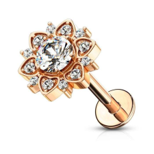 Labret köves virág (rosegold színű) testékszer