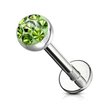 Labret kristály kövekkel (ezüst színű, zöld kövekkel) testékszer