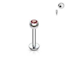 Labret mini kristállyal (ezüst színű, piros kővel) testékszer