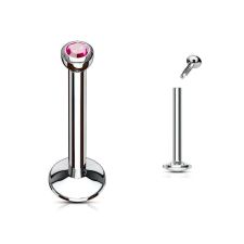 Labret pici kővel (ezüst színű, sötét pink kővel) testékszer