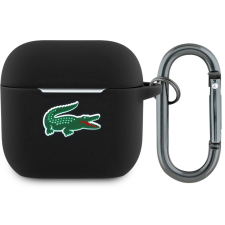 Lacoste Liquid Silicone Croc Logo AirPods 4 szilikon tok karabinerrel, fekete fülhallgató, fejhallgató tok