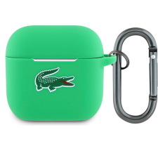 Lacoste Liquid Silicone Croc Logo AirPods 4 szilikon tok karabinerrel, zöld fülhallgató, fejhallgató tok