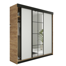  Lamaro Tolóajtós Szekrény tükörrel 200x205cm - aranytölgy &amp; fehér bútor