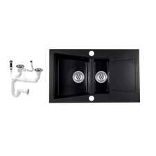  Laneo Locarno L87-515C Gránit Mosogató + Dugóemelő (fekete) fürdőkellék