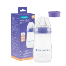 Lansinoh Cumisüveg 3h+ közepes folyású etetőcumival + fedéllel 240 ml cumisüveg