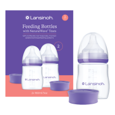 Lansinoh Cumisüveg lassú folyású etetőcumival + fedéllel, 2x160ml cumisüveg
