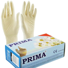  Latex vizsgálókesztyű, fehér, púderes, XS méret, 100 db, Prima
