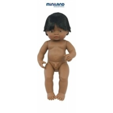Latin amerikai karakterű fiú hajasbaba (38 cm), Miniland játékbaba felszerelés