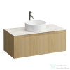 Laufen ARUN fiókos elem 1000, 1 fiókkal, kivágással középen, Botticino Crema felülettel csaplyuk kivágással, Világos tölgy H4171151512501