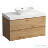 Laufen LANI 100 moduláris alsószekrény, 2 fiókkal, mosdótartó lap 65 mm vastagsággal, kivágással középen, Vad tölgy H4045611122671