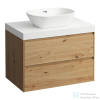 Laufen LANI 80 moduláris alsószekrény, 2 fiókkal, mosdótartó lap 65 mm vastagsággal matt fehér színben, kivágással középen, Vad tölgy H4045511122671