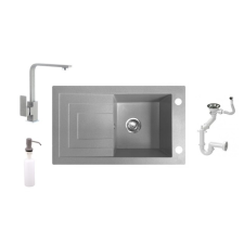  Laveo Jawa Gránit mosogató + Design csaptelep + Adagoló (szürke) fürdőkellék