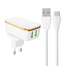 LDNIO A2204 2x USB-A Hálózati töltő + USB-C kábel - Fehér (12W) mobiltelefon kellék