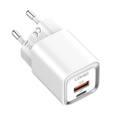 LDNIO A2318C USB-A + USB-C PD + QC3.0 hálózati töltő 20W + Lightning kábel fehér mobiltelefon kellék