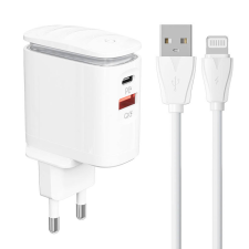 LDNIO A2423C USB-A / USB-C Hálózati töltő + Lightning kábel - Fehér (25W) mobiltelefon kellék
