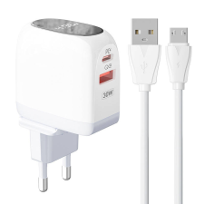 LDNIO A2522C USB-A / USB-C Hálózati töltő + Micro USB kábel - Fehér (30W) mobiltelefon kellék
