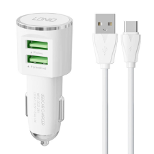 LDNIO DL-C29 car charger, 2x USB, 3.4A + USB-C cable (white) mobiltelefon kellék
